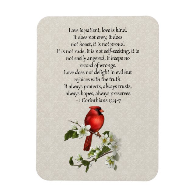3x4 Red Bird Dogwood Liebe ist Patient Liebe ist K Magnet (Vertikal)