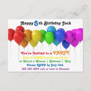 3x5 Balles arc-en-ciel Invitation d'anniversaire