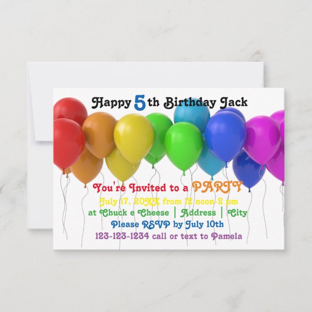 3x5 Balles arc-en-ciel Invitation d'anniversaire (Devant)