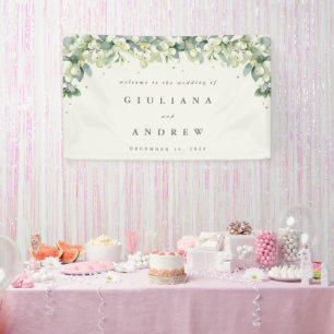3'x5' Creme Schneebeeren+Eukalyptus Hochzeits Will Banner