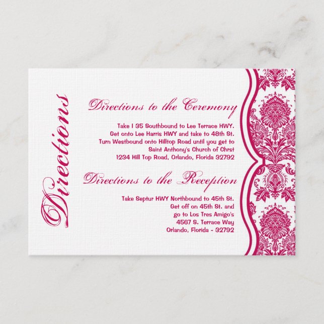 3x5 Directions Carte Fusia White Damask Lace Print (Devant)