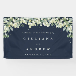 3'x5' Navy-Schneebeer+Eukalyptus Hochzeitswillkomm Banner