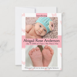3x5 Papillon fille Faire-part de naissance rose