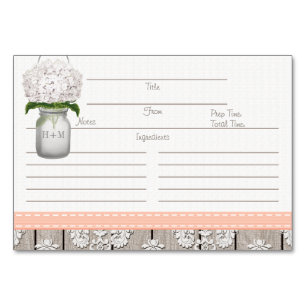 3x5 Peach Hydrangea Mason Jar Rezeptkarten Tischnummer