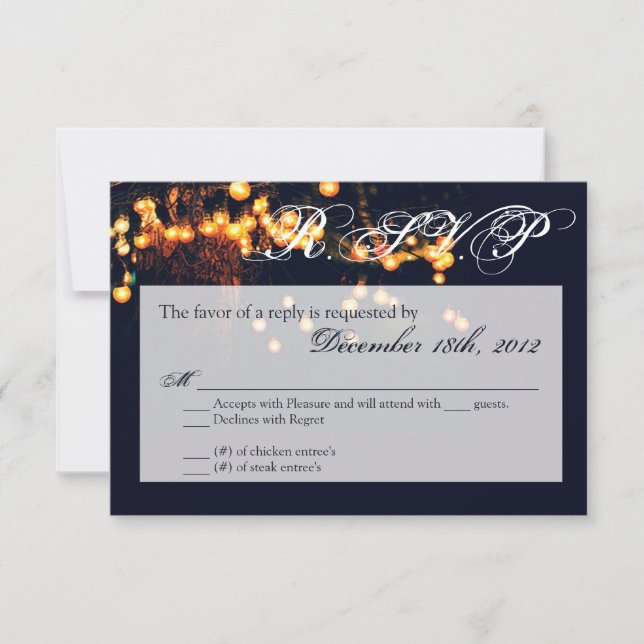 3x5 R.S.V.P. Antwort Card Eichenbaum-String Lights (Vorderseite)