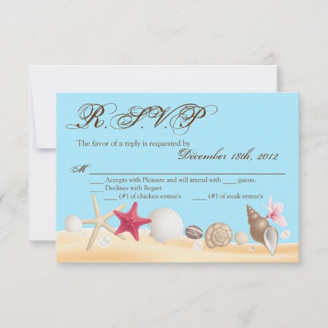 3x5 R.S.V.P. Antwort Karte Muscheln Strand Sand Oc (Vorderseite)
