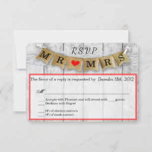 3x5 R.S.V.P. Carte de réponse Burlap M. et Mme Ban