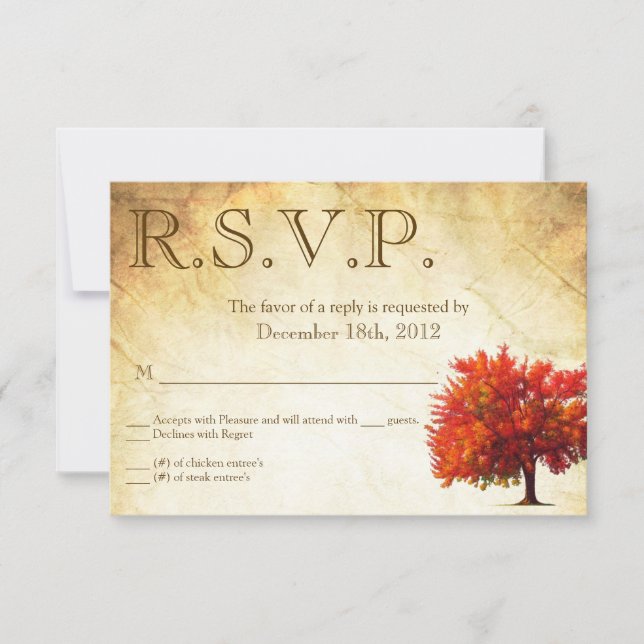 3x5 R.S.V.P. Reply Card Fall Tree Aged Paper Vinta RSVP Karte (Vorderseite)