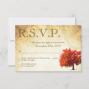 3x5 R.S.V.P. Reply Card Fall Tree Aged Paper Vinta RSVP Karte