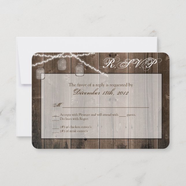3x5 R.S.V.P. Reply Card Mason Jar String Lights RSVP Karte (Vorderseite)