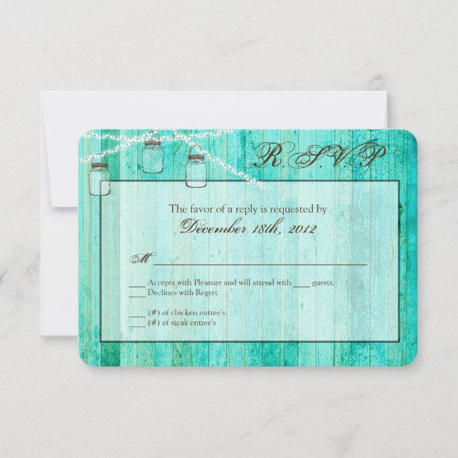 3x5 R.S.V.P. Reply Card Mason Jar String Lights RSVP Karte (Vorderseite)