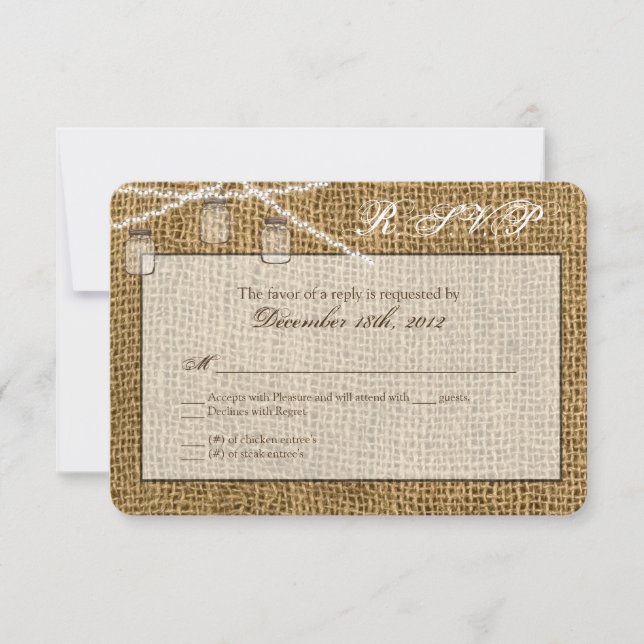 3x5 R.S.V.P. Reply Card Mason Jar String Lights RSVP Karte (Vorderseite)