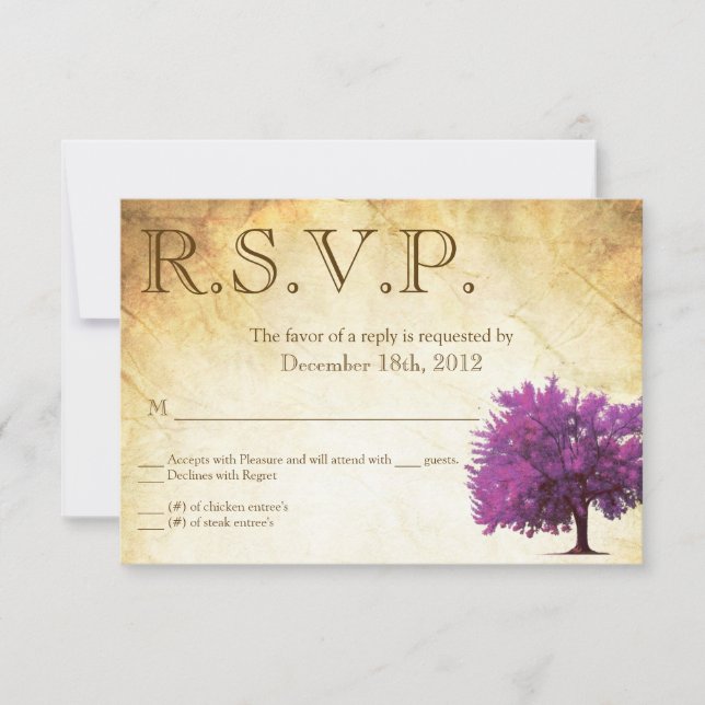 3x5 R.S.V.P. Reply Card Spring Tree Aged Paper Vin RSVP Karte (Vorderseite)