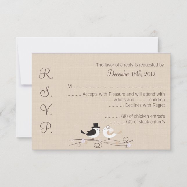 3x5 R.S.V.P. Réponse Carte Mariage Birds Brids Gro (Devant)