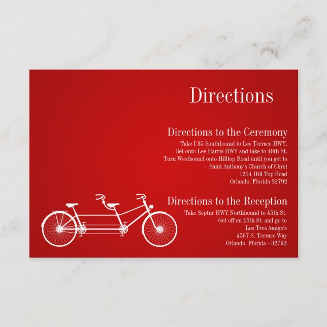 3x5 Routenkarte Whimsical Red Double Bike Begleitkarte (Vorderseite)