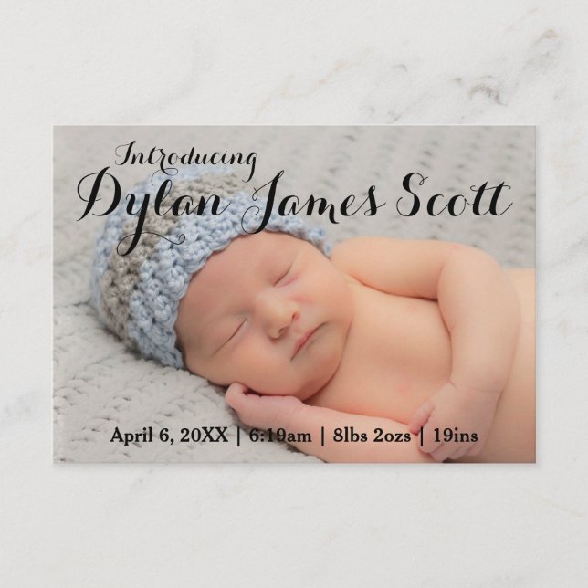 3x5 Schönes Script Baby Einladung Junge oder Mädch (Vorderseite)