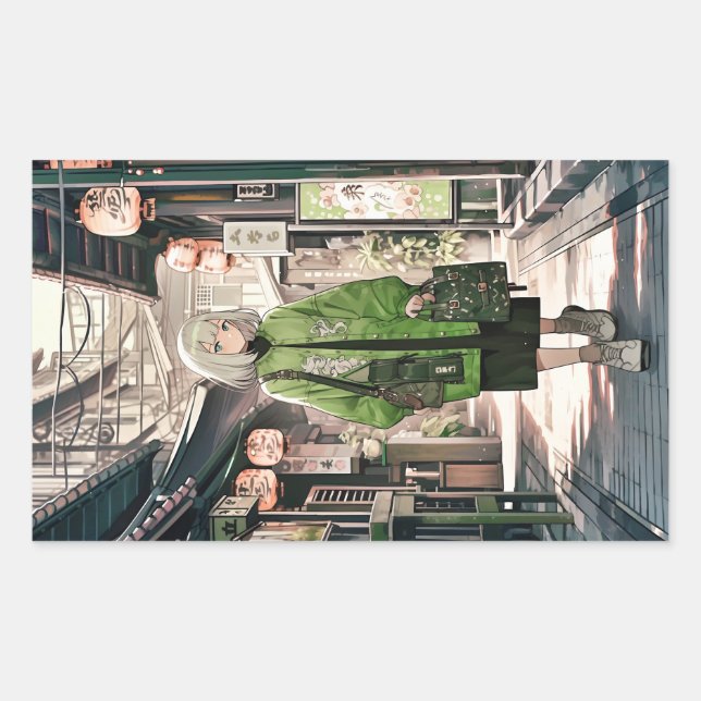 【4枚セット】Green JK シール｜寿司娘 GenerativeAI Rechteckiger Aufkleber (Vorderseite)