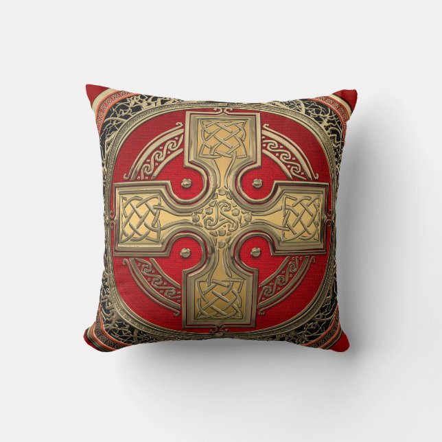 [400] Altes keltisches Sacred Gold Knot Cross Kissen (Vorderseite)