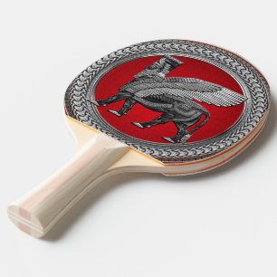 [400] Assyrian Winged Bull: Silver & Black Lamassu Tischtennis Schläger