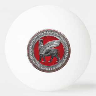 [400] Assyrian Winged Bull: Silver & Black Lamassu Tischtennisball