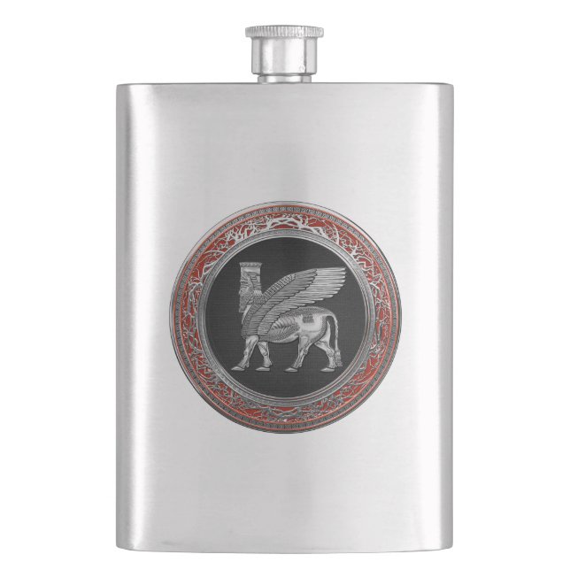 [400] Assyrian Winged Bull - Silver Lamassu Flachmann (Vorderseite)
