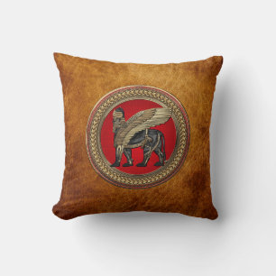 [400] Assyrian Winged Lion: Gold & Black Lamassu Kissen
