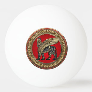 [400] Assyrian Winged Lion: Gold & Black Lamassu Tischtennisball