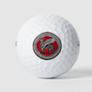 [400] Assyrian Winged Lion: Silver & Black Lamassu Golfball