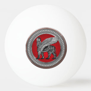 [400] Assyrian Winged Lion: Silver & Black Lamassu Tischtennisball