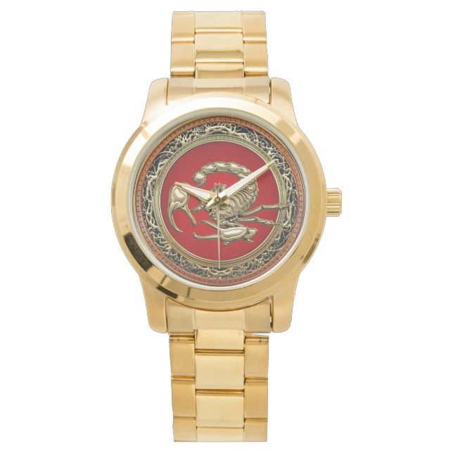 [400] Heiliger Goldener Skorpion auf Rot Armbanduhr (Vorderseite)