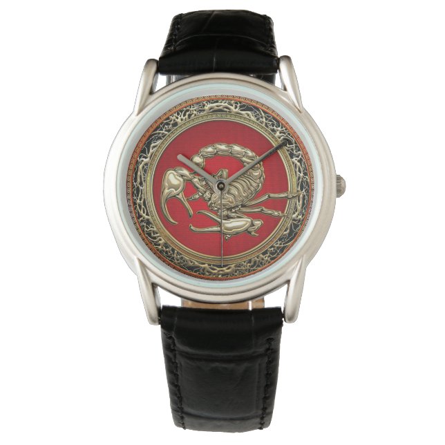 [400] Heiliger Goldener Skorpion auf Rot Armbanduhr (Vorderseite)