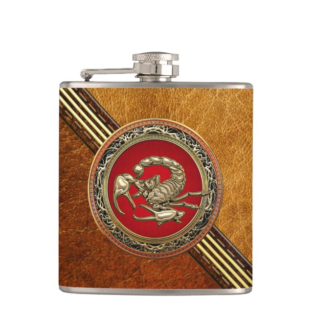 [400] Heiliger Goldener Skorpion auf Rot Flachmann (Vorderseite)