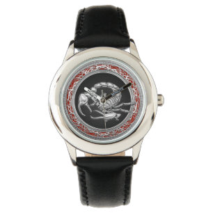 [400] Heiliger Silberskorpion auf Schwarz Armbanduhr