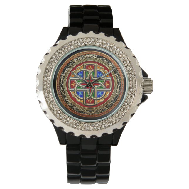 [400] Keltisches Kreuz [Gold+Email] Armbanduhr (Vorderseite)