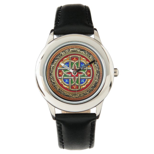 [400] Keltisches Kreuz [Gold+Email] Armbanduhr (Vorderseite)