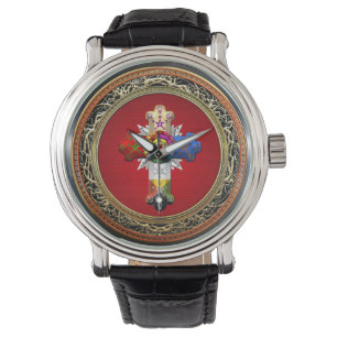 [400] Rosiges Kreuz (Rose Croix) auf Rot u. Gold Armbanduhr