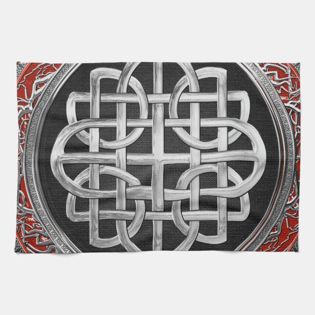 [400] Sacred Celtic Silver Knot Cross Geschirrtuch (Horizontal)