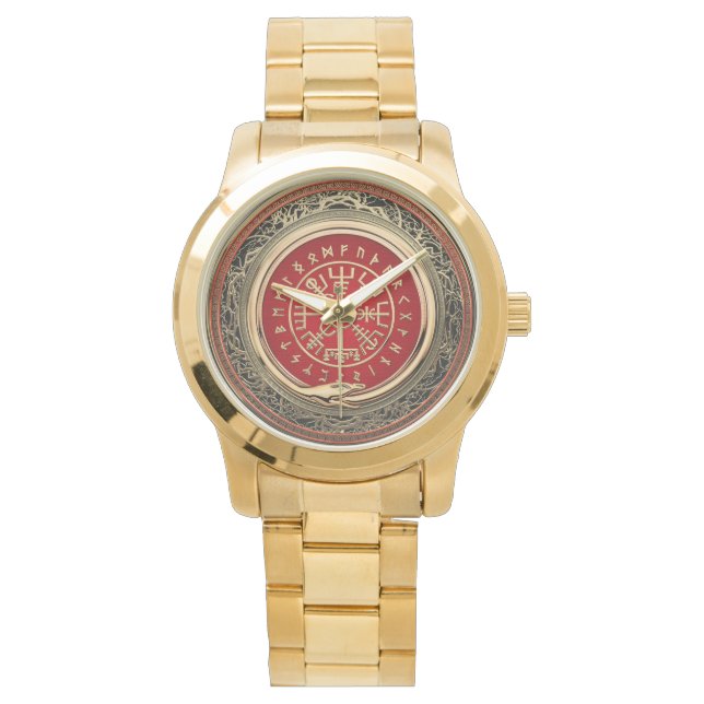 [400] Vegvisir - Viking Gold Magic Runic Compass Armbanduhr (Vorderseite)