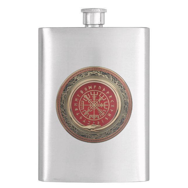 [400] Vegvisir - Viking Gold Magic Runic Compass Flachmann (Vorderseite)