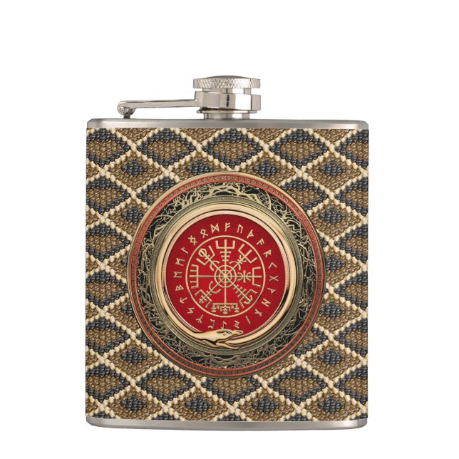 [400] Vegvisir - Viking Gold Magic Runic Compass Flachmann (Vorderseite)