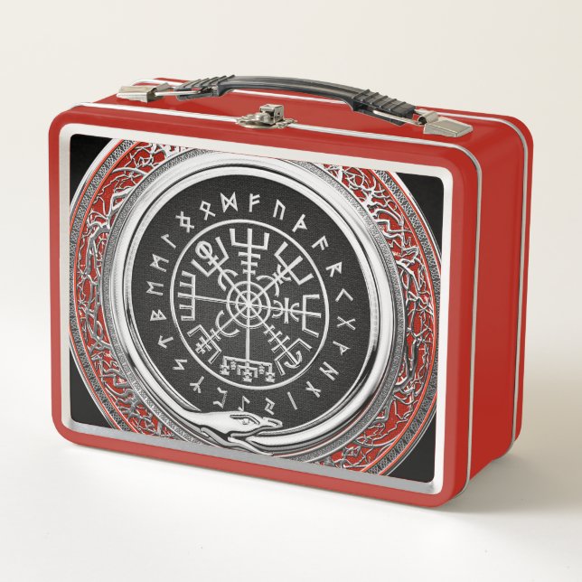 [400] Vegvisir - Viking Silver Magic Runic Compass Metall Brotdose (Vorderseite)