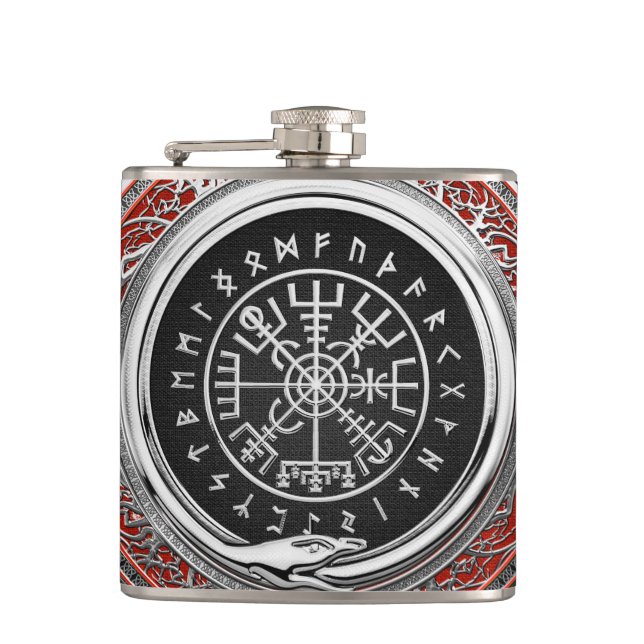 [400] Vegvisir - Vikings silberner magischer Runic Flachmann (Vorderseite)