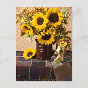4038 Fall Sunflower Bouquet auf Quilt Postcard Postkarte