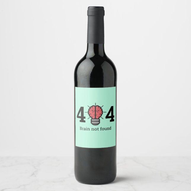 404 Cerveau Non Trouvé Drôle Étiquette Vin (Devant)