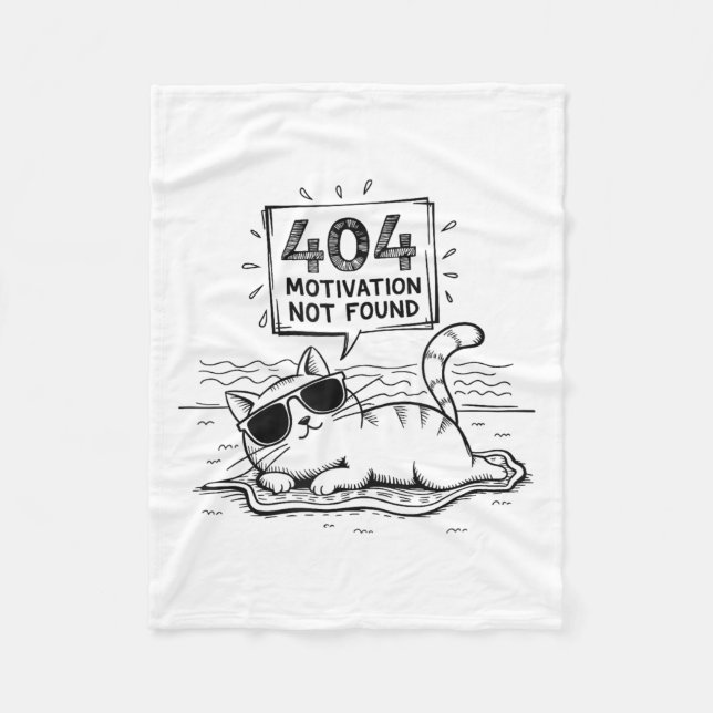 404 Motivation Not Found Funny Lazy Cat Humor Cat  Fleecedecke (Vorderseite)