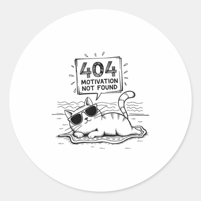 404 Motivation Not Found Funny Lazy Cat Humor Cat  Runder Aufkleber (Vorderseite)