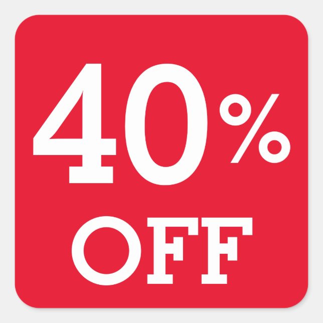 40 % 40 % Rabatt Verkauf weiß rot Quadratischer Aufkleber (Vorderseite)