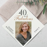 40 and Fabulous Elegant Script Photo 40th Birthday Serviette<br><div class="desc">40 and Fabulous Elegant Script Photo 40th Birthday Napkins. The saying 40 and fabulous is in modern script on a white background. Make your own 40th birthday party paper napkin for her. Customize with the name and age number and insert your photo into the template.</div>