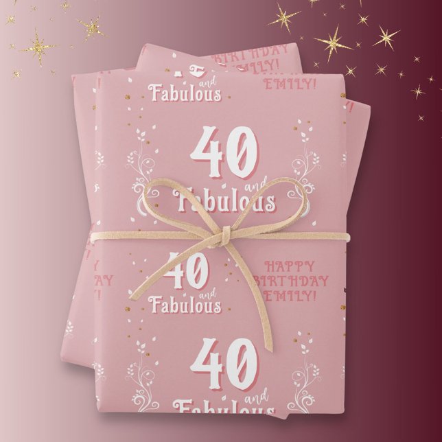 40 and Fabulous Foliage Pink 40th Birthday  Geschenkpapier Set (Von Creator hochgeladen)