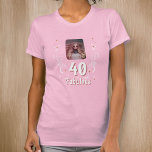 40 and Fabulous Foliage Pink Photo 40th Birthday  T-Shirt<br><div class="desc">40 and Fabulous Foliage Pink Photo 40th Birthday Party Guest of Honor T-Shirt. 40 and fabulous text in trendy white script with white foliage on a pink background. Personalize it with your photo and the age.</div>